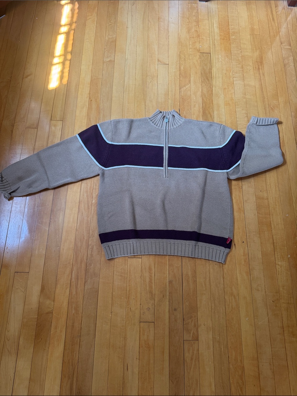 Guess vintage Men's camel and burgundy Zip-Up Sweater size L